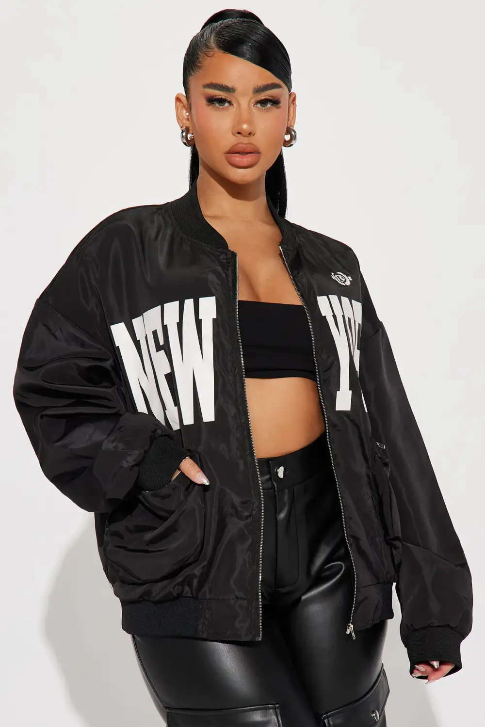 East Coast Vibes Bomber Jacket - Black