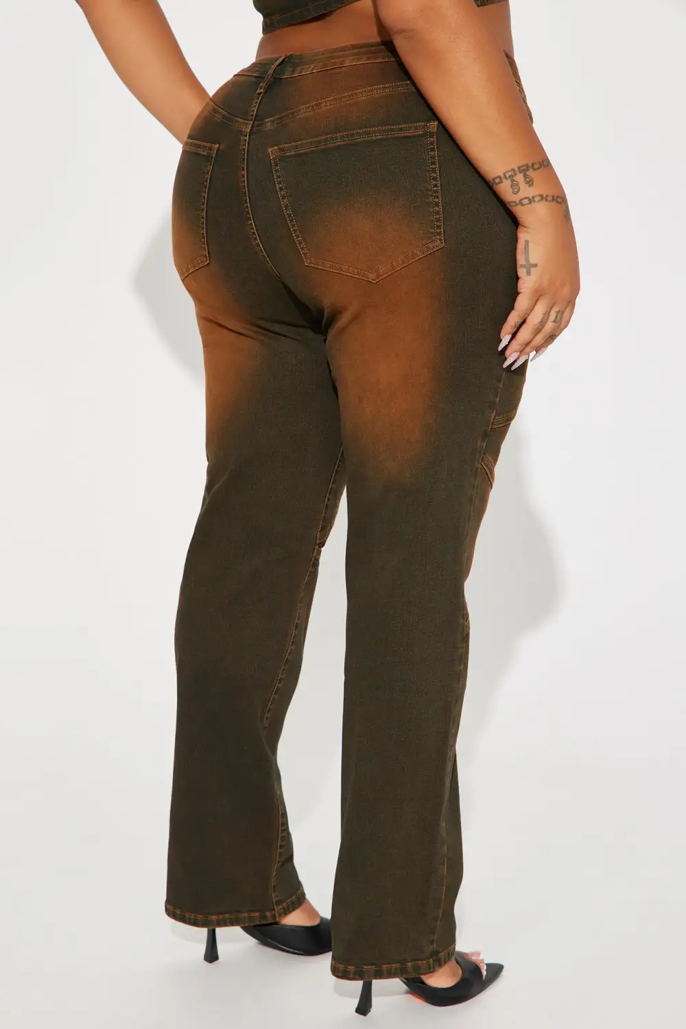 Passing Through Stretch Straight Leg Jeans - Brown