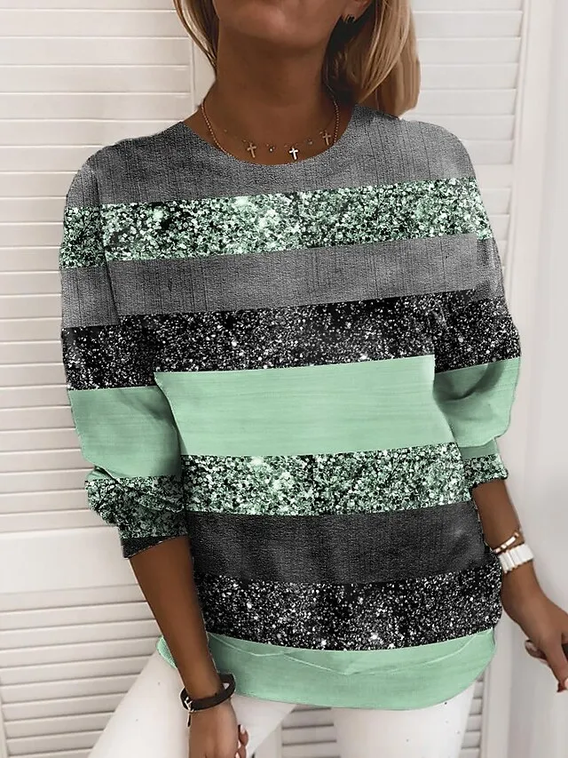 Women's Sweatshirt Pullover Stripes Print Casual Sports 3D Print Active Streetwear Hoodies Sweatshirts  Green Blue Purple