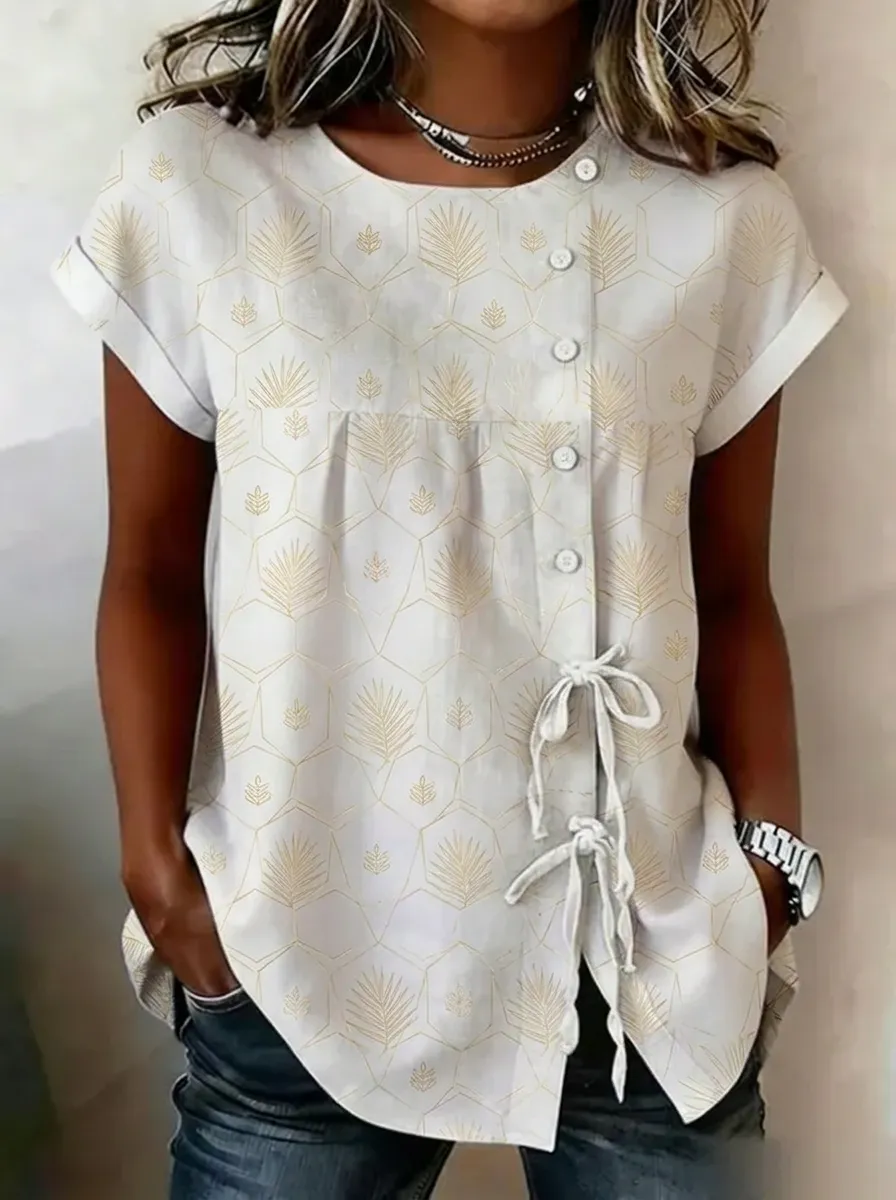 Women's Nashville Geometric Palm Leaf Printed Button-Up Top