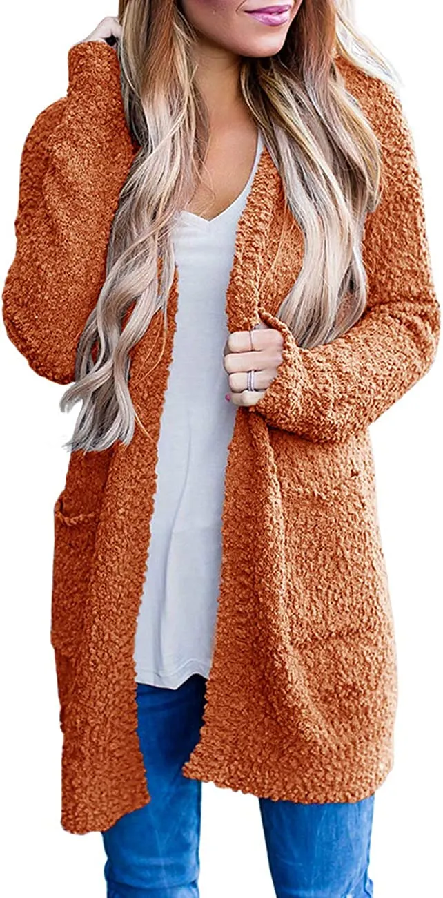 Women's Long Sleeve Soft Chunky Knit Sweater Open Front Cardigans Outwear Coat