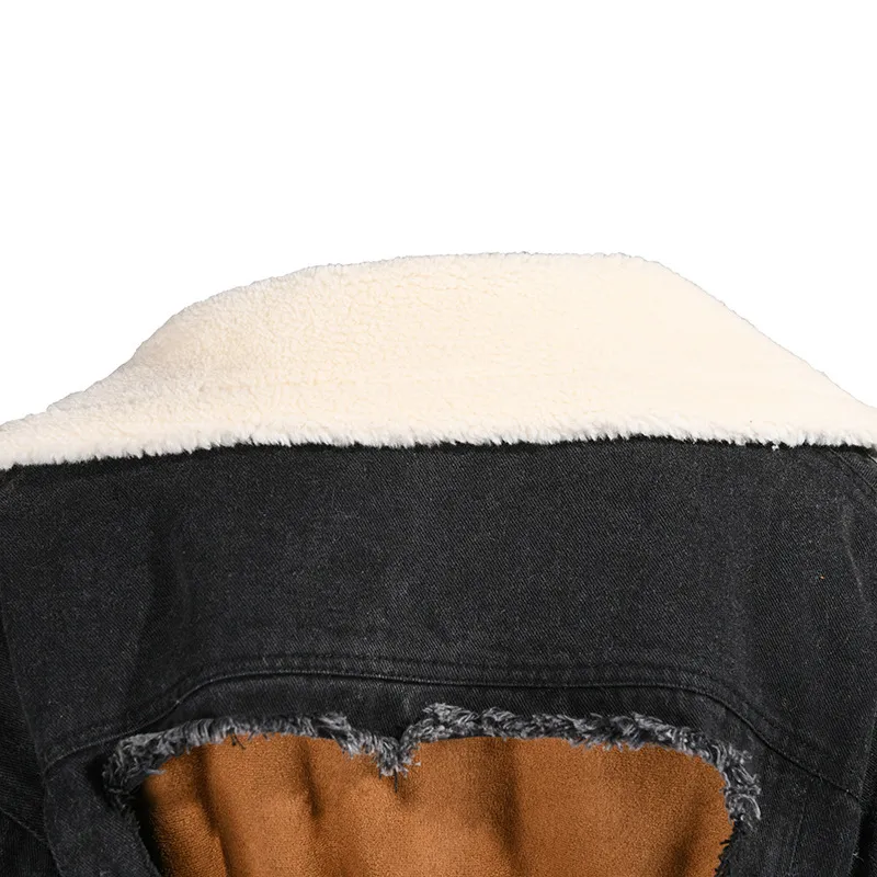 New fleece denim stitching winter lamb wool coat