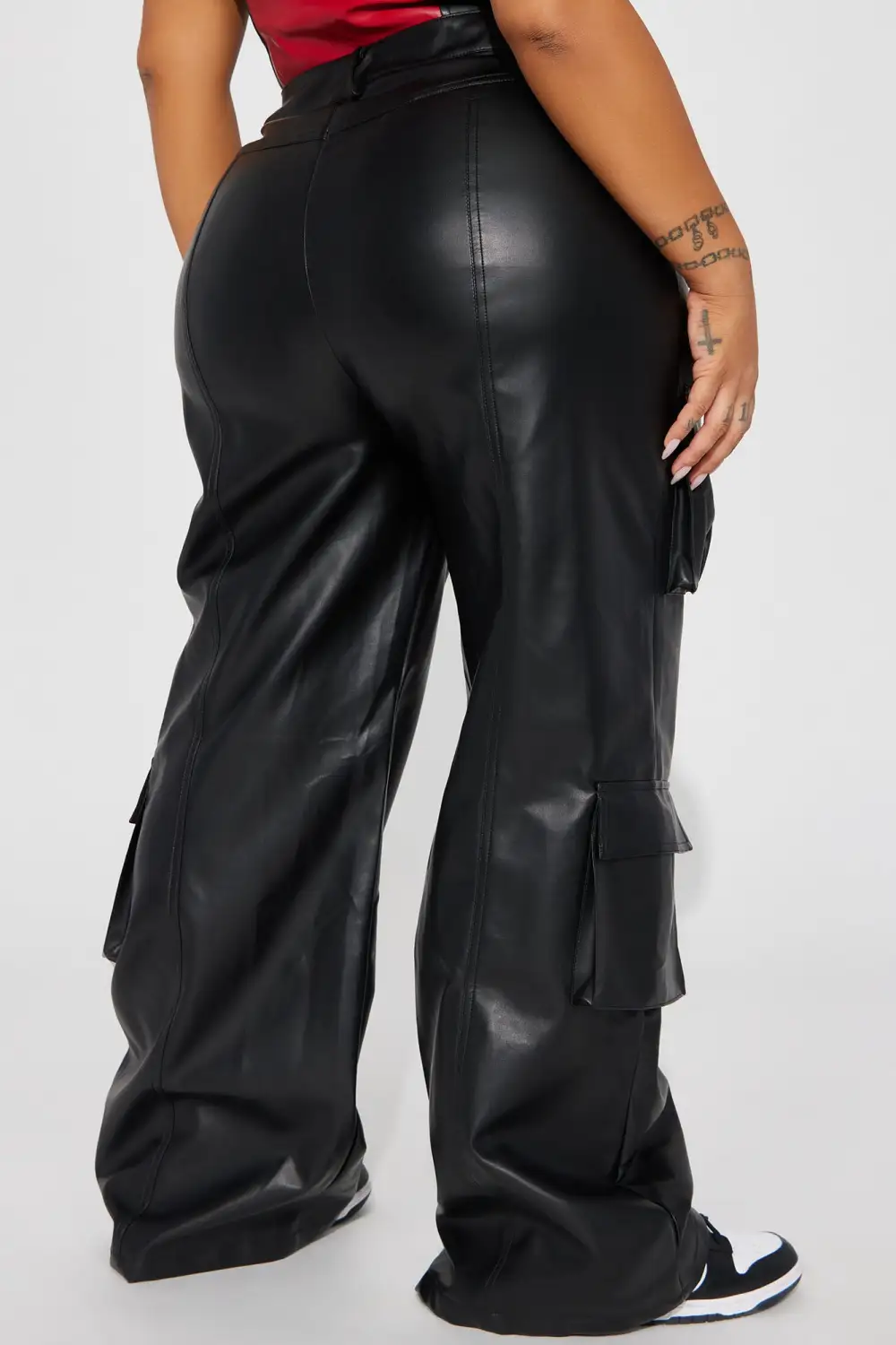 Drop A Pin Faux Leather Cargo Pant - Black