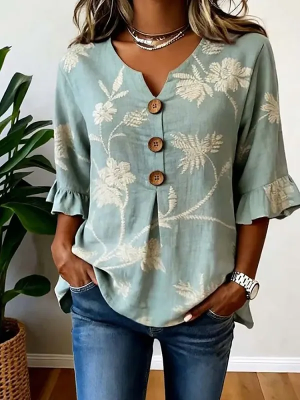 Women'S Floral Art Retro Printed Casual Top