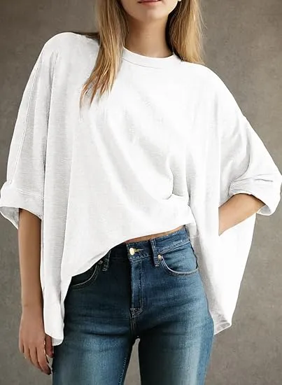 Summer Shirts 2025 Womens Solid T Shirts for Women Loose Oversized Tops Basic Tee