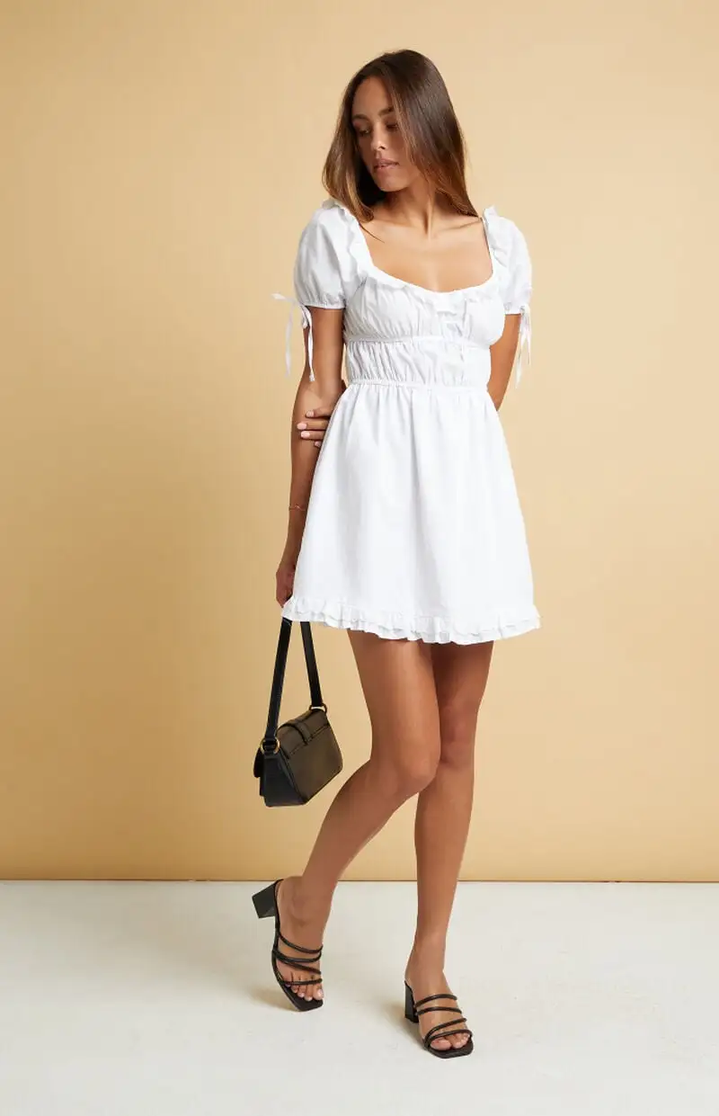 Beverly and Beck Ruby Ruffle Bow Mini Dress