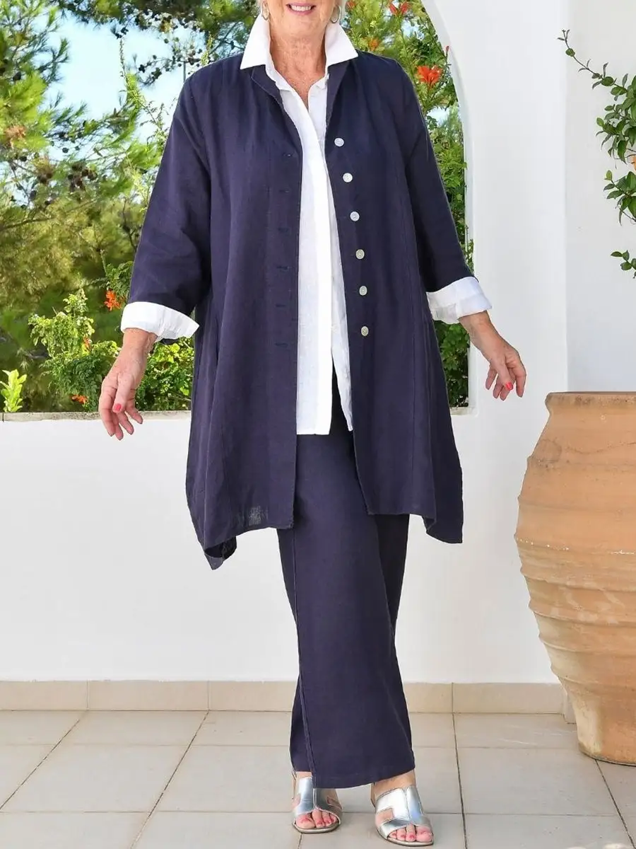 Casual Button-Down Cardigan And Pants Set