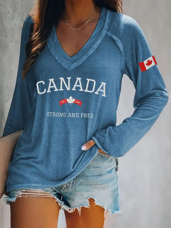 Women'S Canada Strong And Free Print T-Shirt