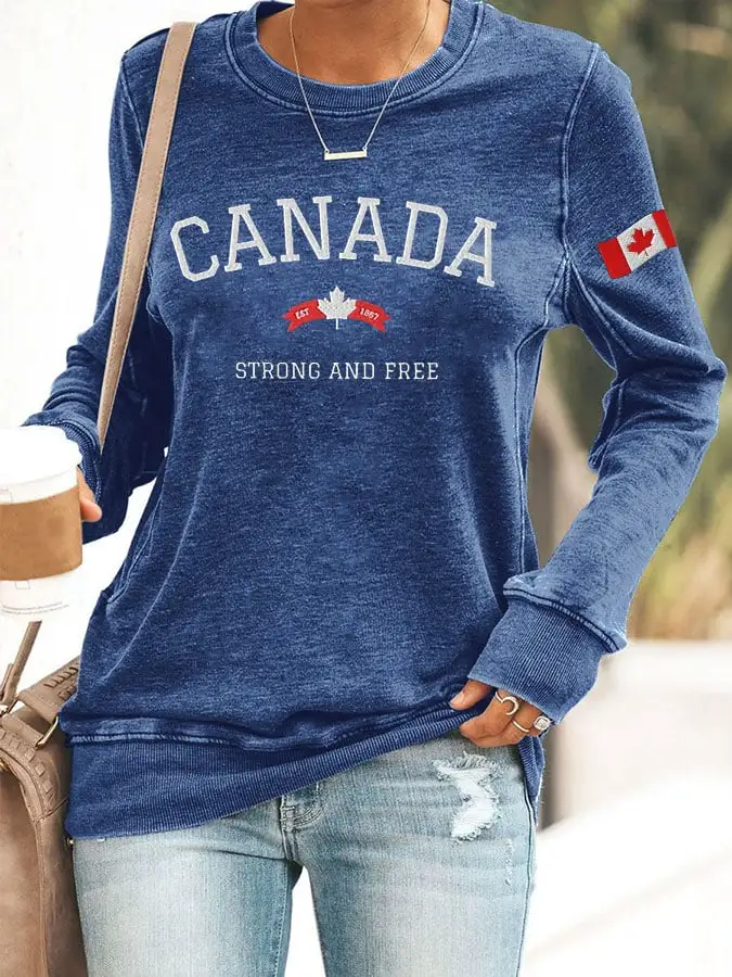 Women'S Canada Strong And Free Print Sweatshirt