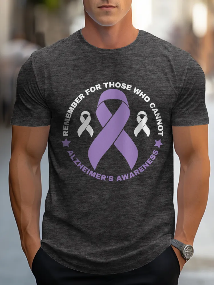 Men'S Round-Neck Short-Sleeved T-Shirt Remember For Those Who Cannot Alzheimer'S Awareness Prints