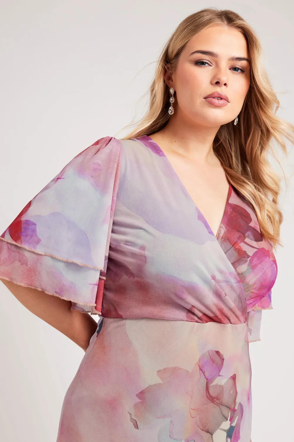 YOURS LONDON Curve Pink Abstract Floral Print Wrap Maxi Dress