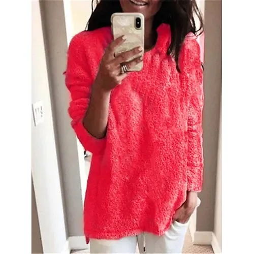 Women's Pullover Sweater Jumper Stylish Casual Soft Solid Color Fuzzy Crew Neck Oversized Long Sleeve Long Tops Knit Outdoor Daily Going out Lake blue ArmyGreen Fall Winter