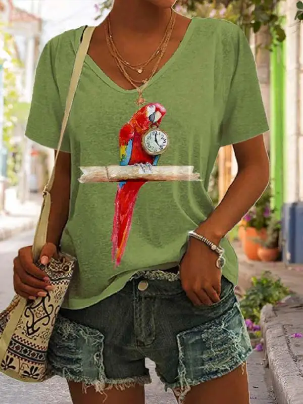 Women's 5 O'clock Parrot Print T-Shirt
