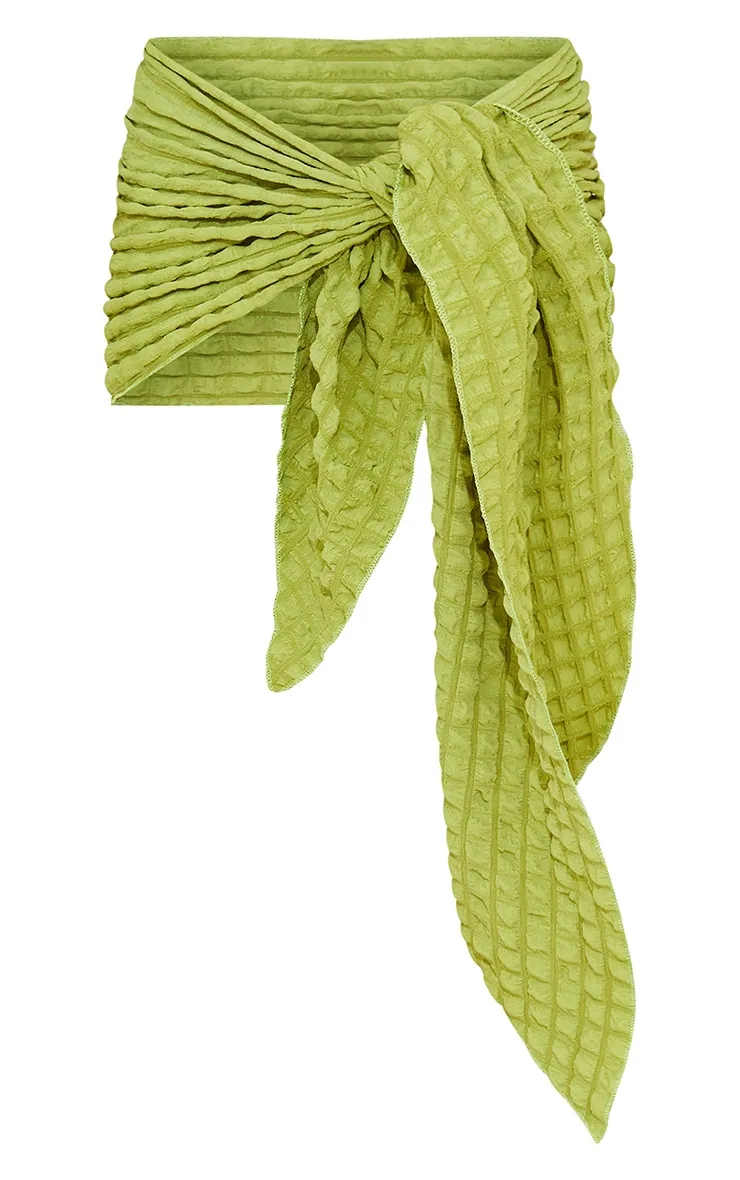 Olive Bubble Textured Tie Side Beach Sarong