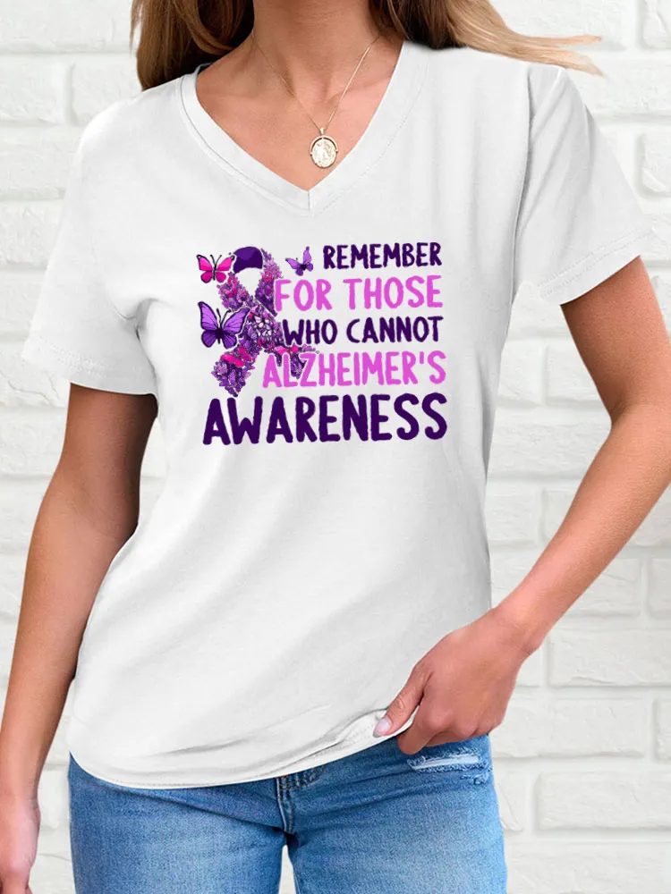 Women'S Short-Sleeved T-Shirt Remember For Those Who Cannot Alzheimer'S Awareness Prints