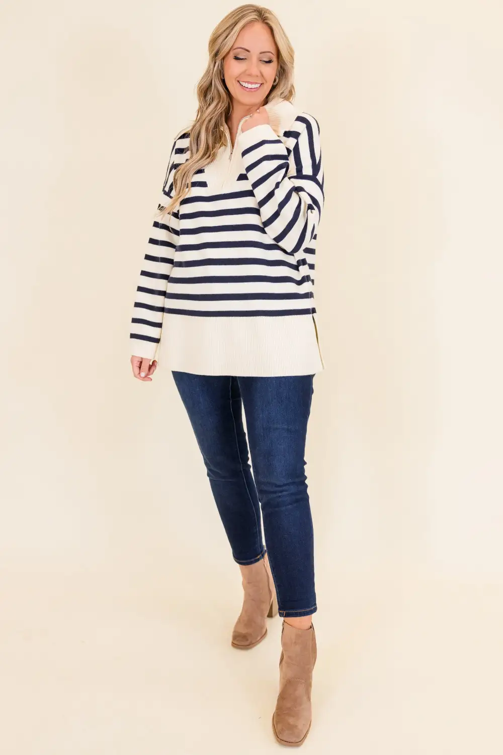 Sweet Stripes Sweater, Taupe