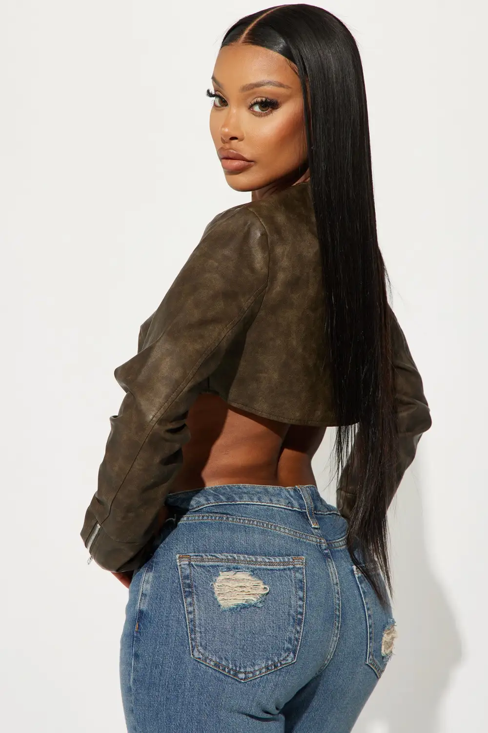 Jaxon Washed Faux Leather Top - Brown