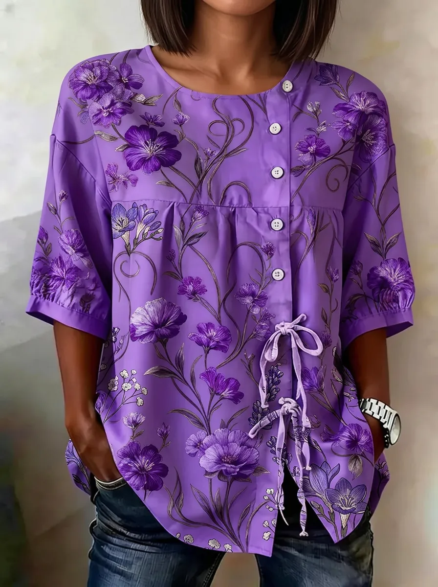 Women's Nashville Floral Botanical Printed Button-Down Shirt