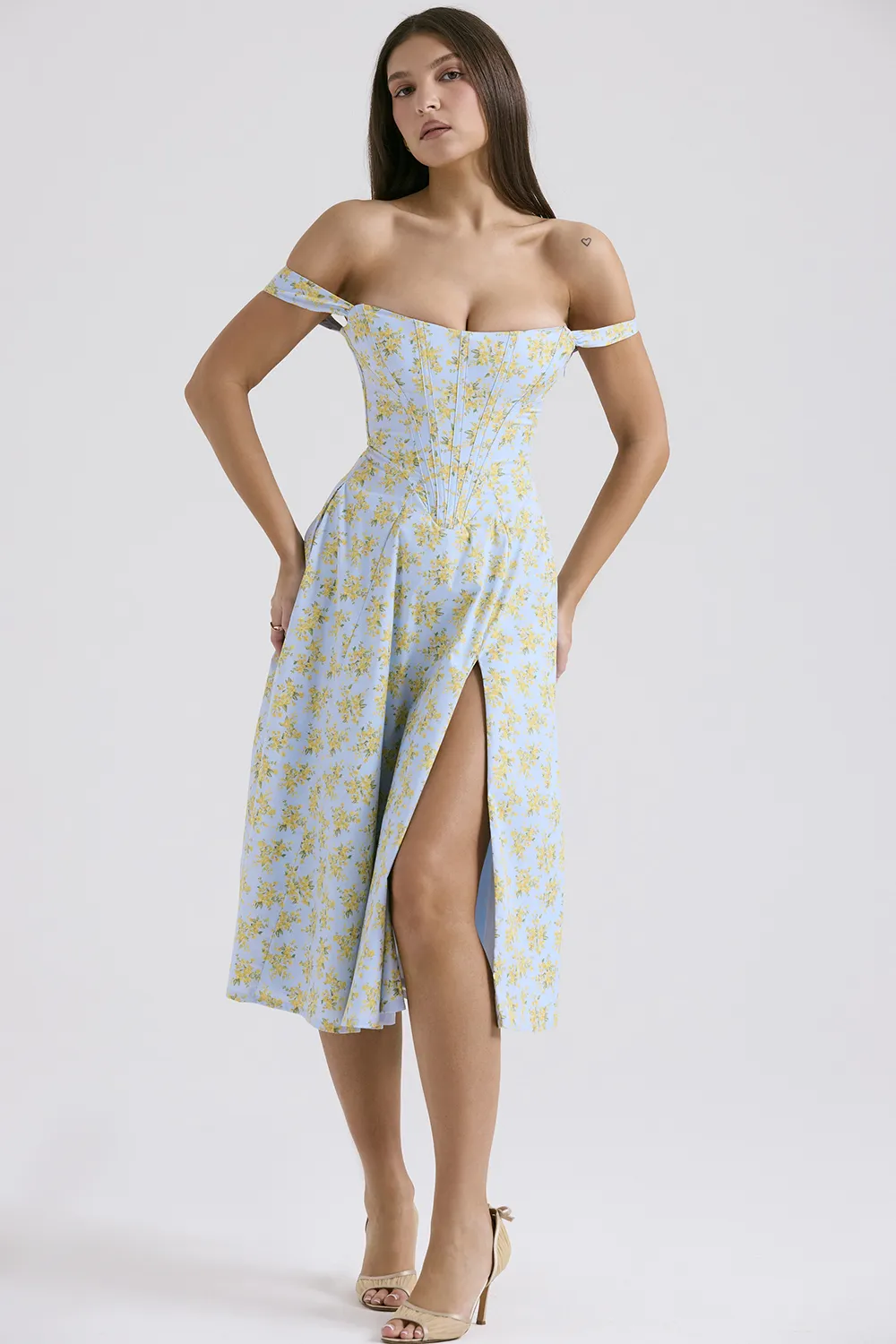 FLORAL LACE-UP CORSET A-LINE SUN DRESS