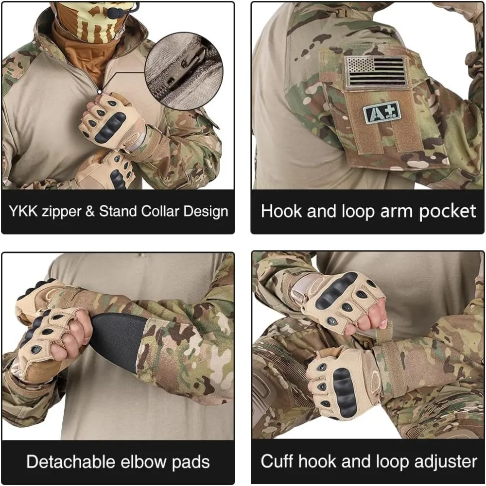 G3 Combat Shirts Camo Military Shirts with 4 Pockets Tactical Assault Long Sleeve for Paintball Airsoft