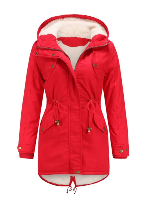 Women's Winter Jacket Winter Coat Parka Hoodie Jacket Outdoor Work Daily Winter Fall Regular Coat Regular Fit Windproof Warm Casual Jacket Long Sleeve Solid Color Full Zip Fleece Lined Navy Green