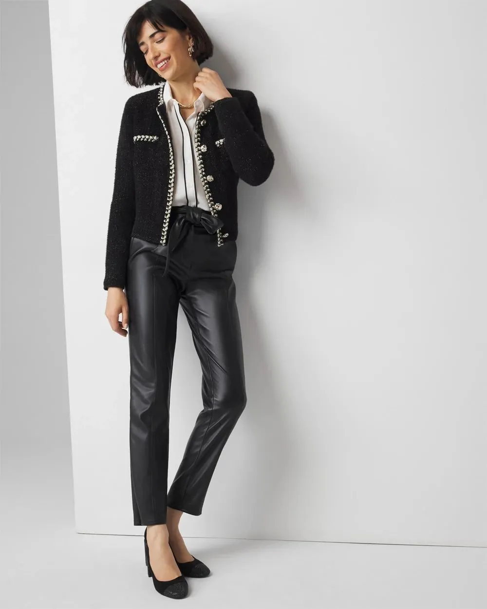 Petite Black and White Tweed Sweater Jacket