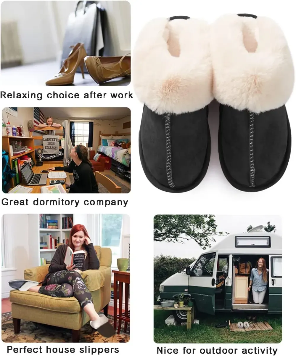 Womens Slipper with Memory Foam Fluffy Soft Warm Slip On House Slippers Anti-Skid Cozy Plush for Indoor Outdoor