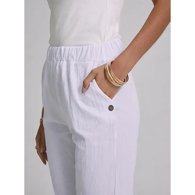 Women's Plus Size Loungewear Pants Simple Casual Comfort Pure Color Home Street Long Pant Blue Green Khaki Gray Summer Spring