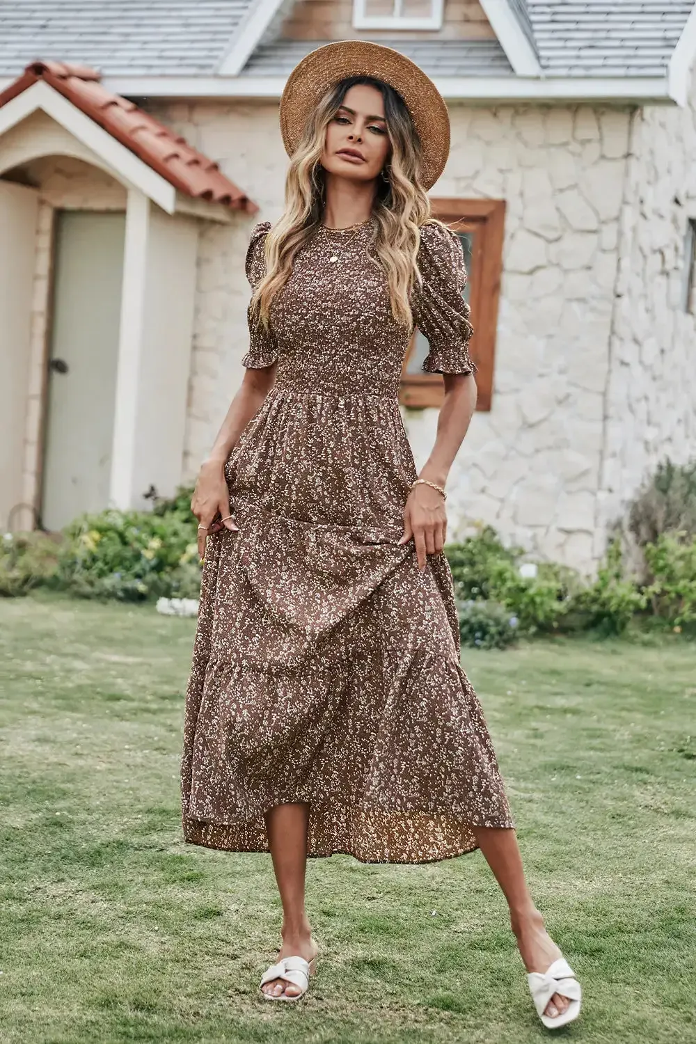 Summer Ruffle Bohemian Tiered Smocked Maxi Dress