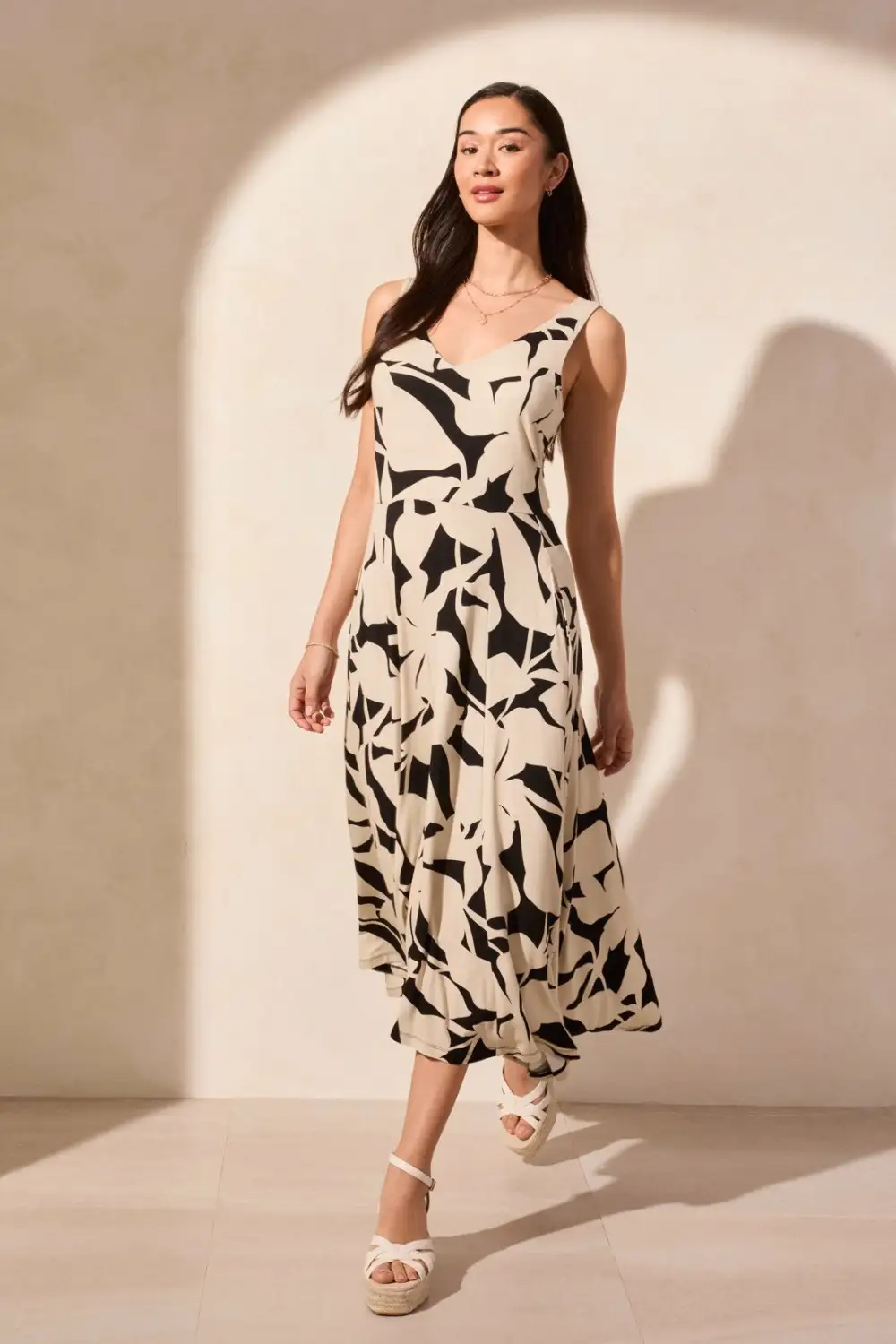 Printed Sleeveless High Low Dress-Safari