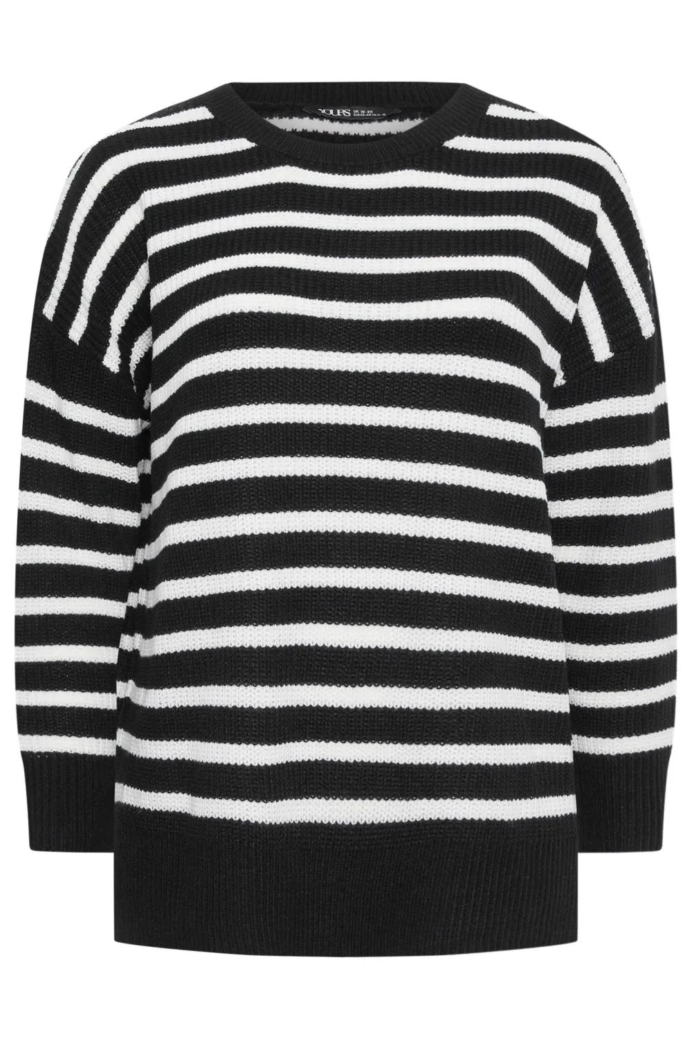 YOURS Curve Black Stripe Drop Shoulder Knitted Jumper