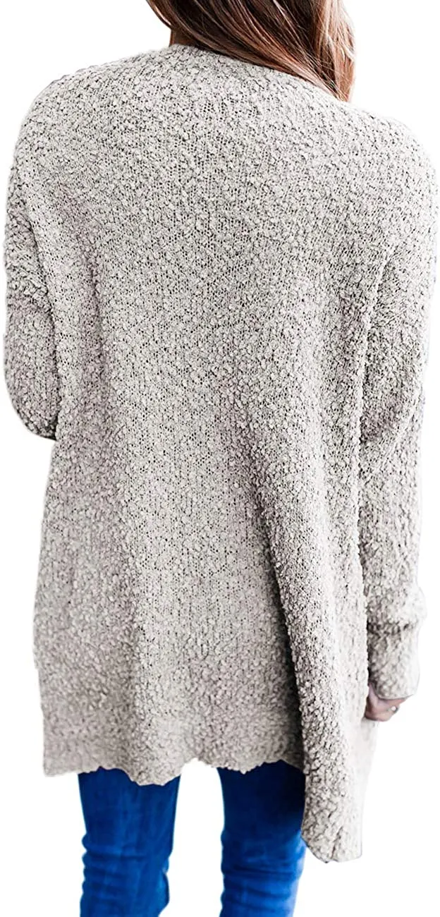 Women's Long Sleeve Soft Chunky Knit Sweater Open Front Cardigans Outwear Coat