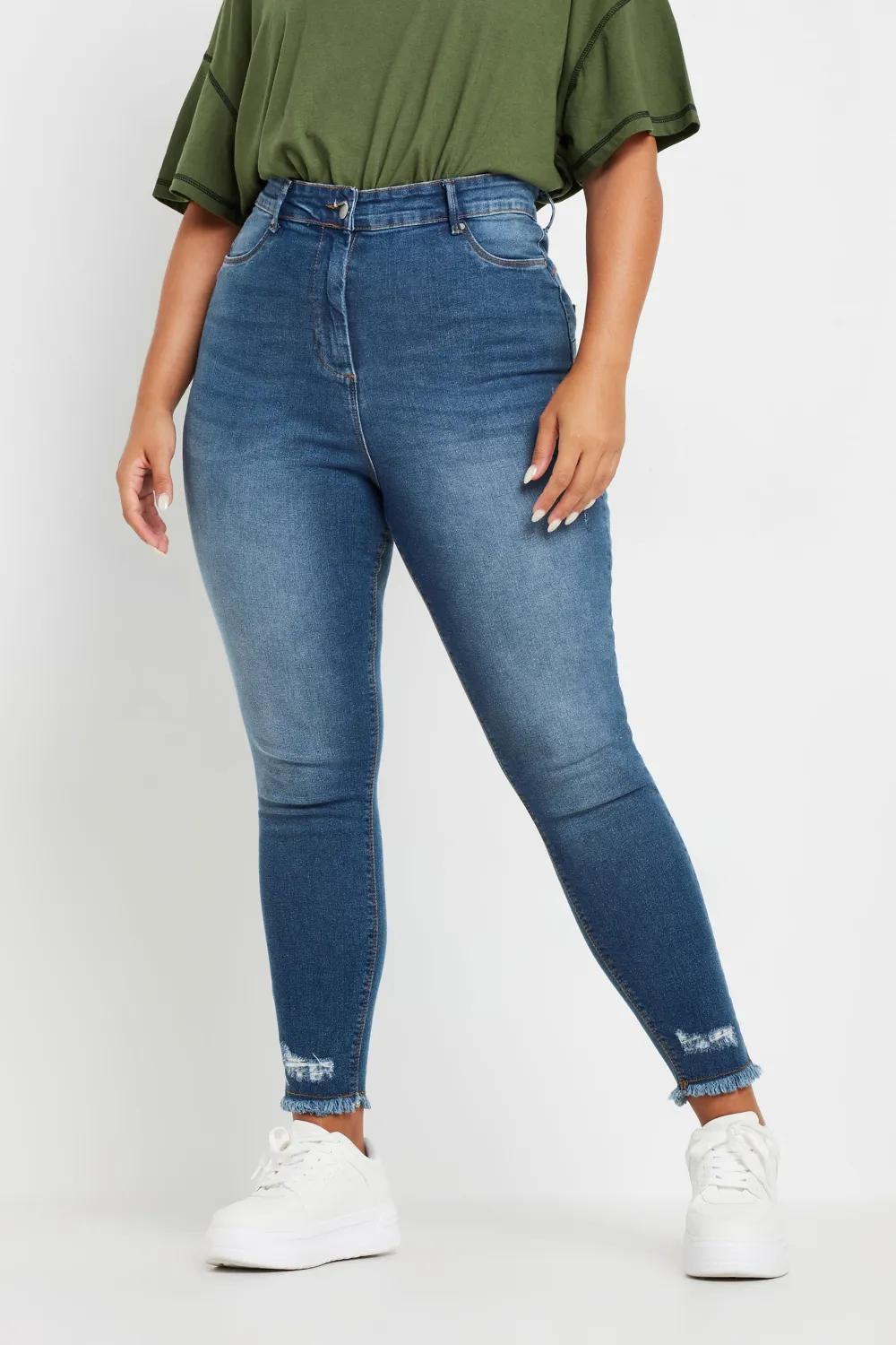 YOURS Curve Blue Distressed AVA Lift and Shape Stretch Skinny Jeans