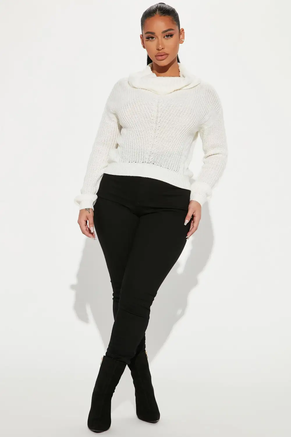 Keep On Guessin' Cowl Neck Sweater - Ivory