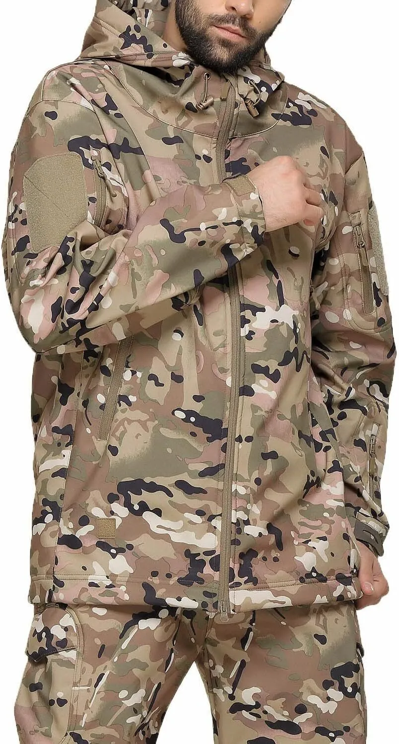 Men's Tactical Softshell Jacket Waterproof Fleece Hooded Hunting Coat