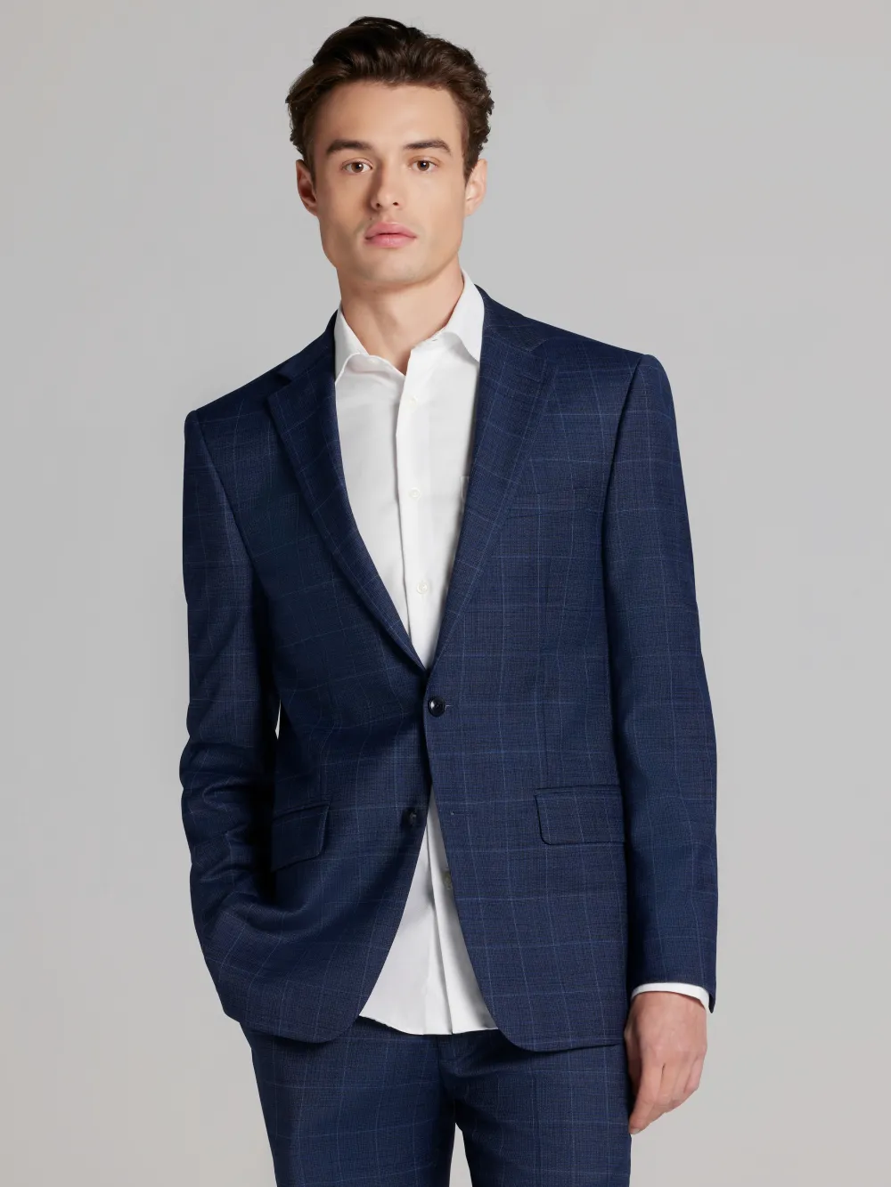 Calvin Klein Slim Fit Wool Blend Windowpane Suit Jacket
