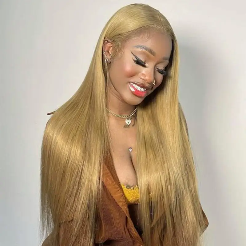 #27 Honey Blonde Body Wave Pre-pluckd Transparent Lace Human Wig With Baby Hair