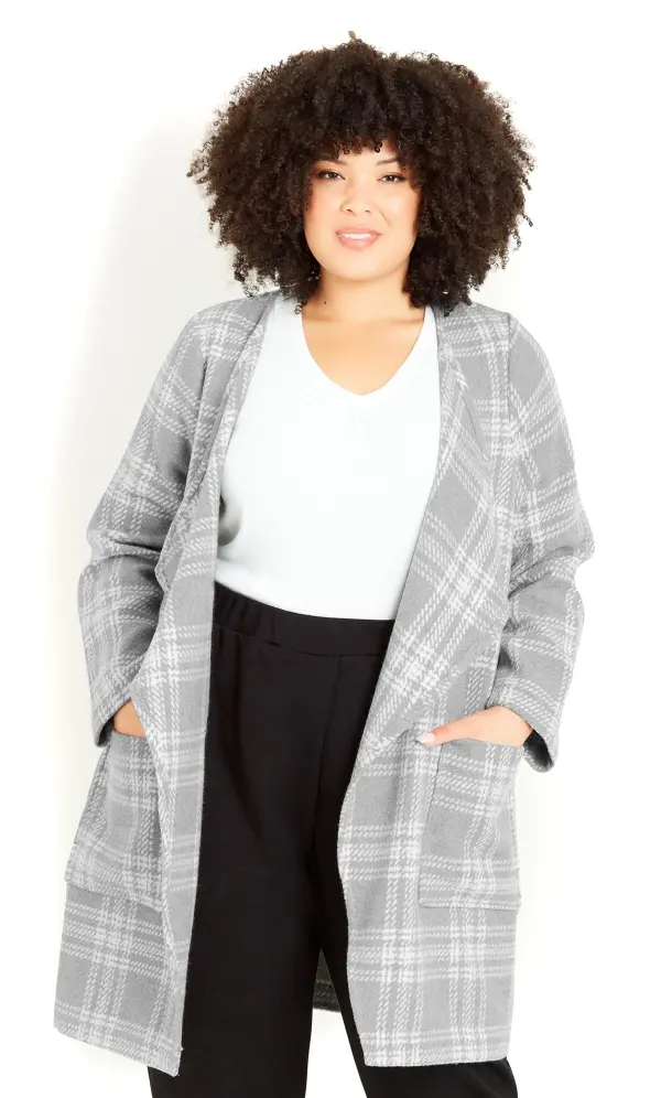 Evans Grey Checked Waterfall Jacket