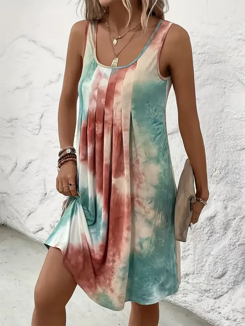 Women's Plus Size Tie-Dye Sleeveless Dress