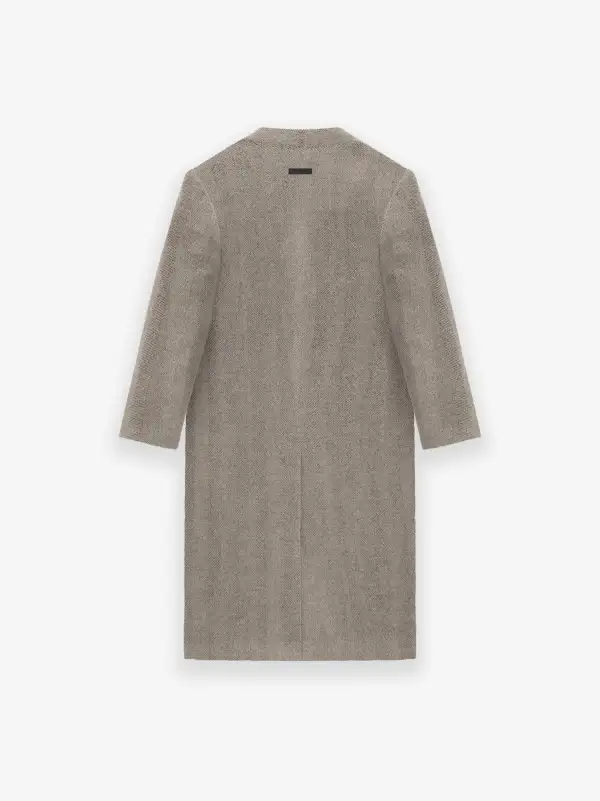 Chevron Brushed Wool Lapelless Overcoat