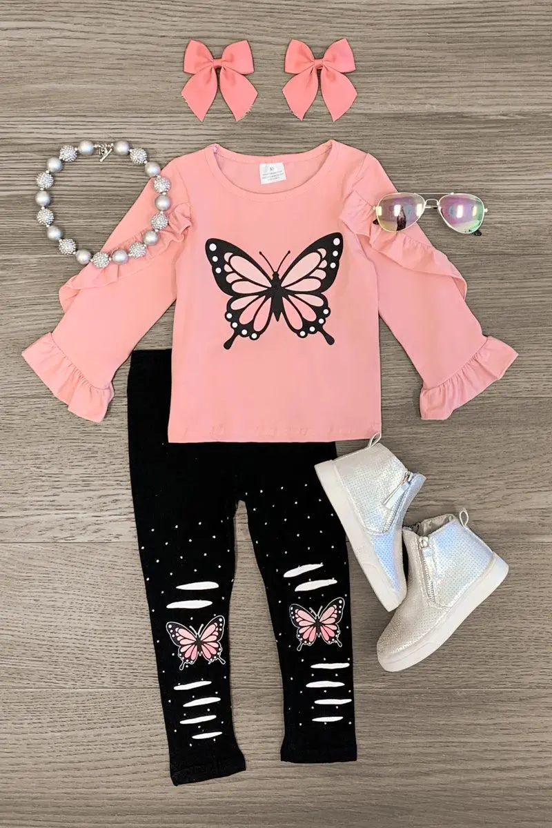Pink Butterfly Legging Set