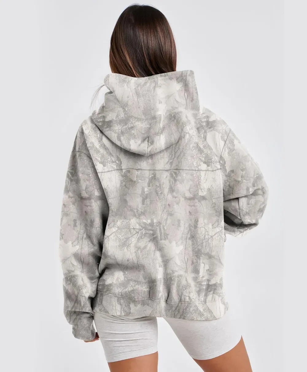 Womens Camo Hoodies Maple Leaf Print Oversized Hooded Sweatshirt Fleece Pullover Sweatshirts Long Sleeve with Pocket