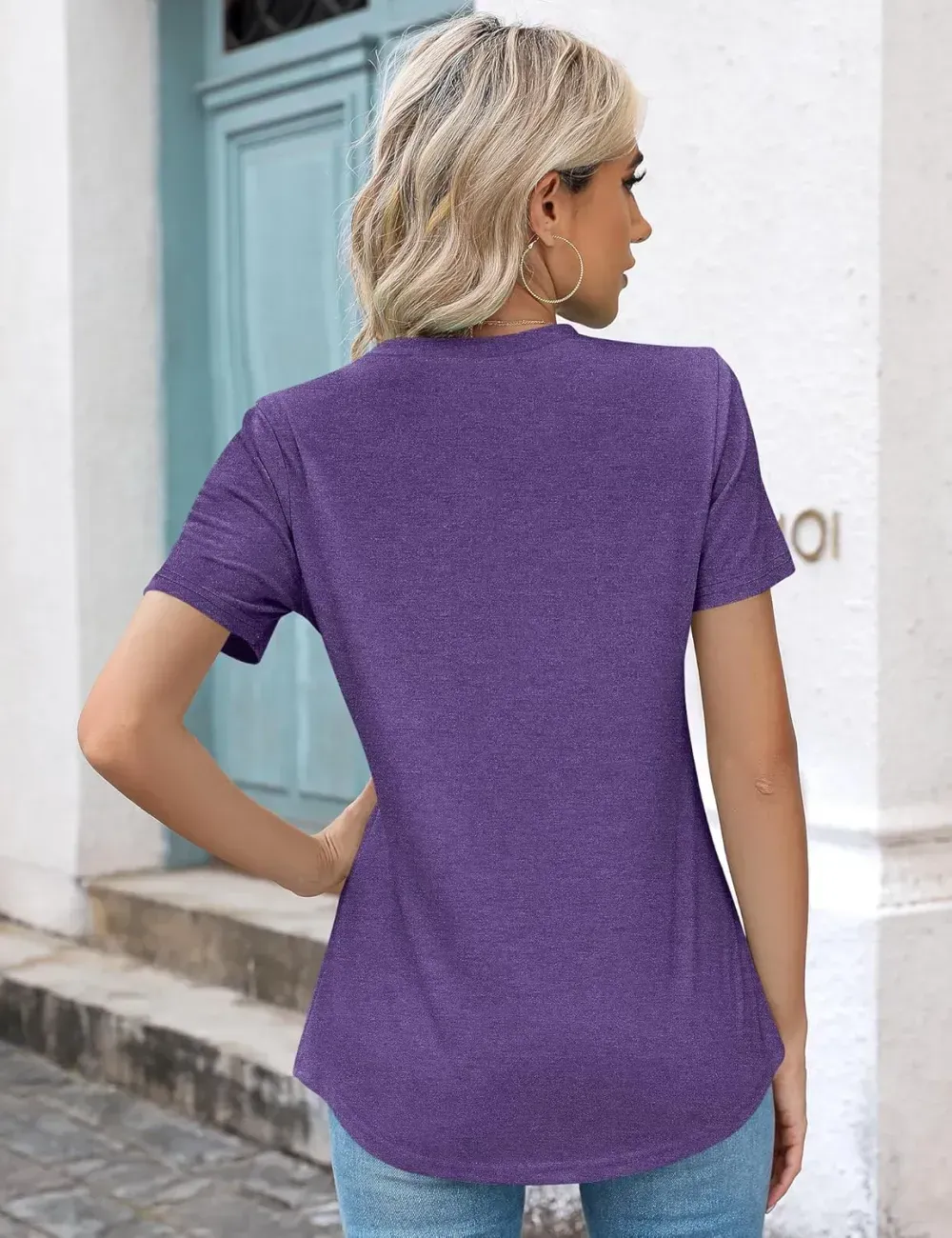 Kistore Womens Casual Crew Neck Short Sleeve Pleated Tops Blouses Fashion Clothes 2024