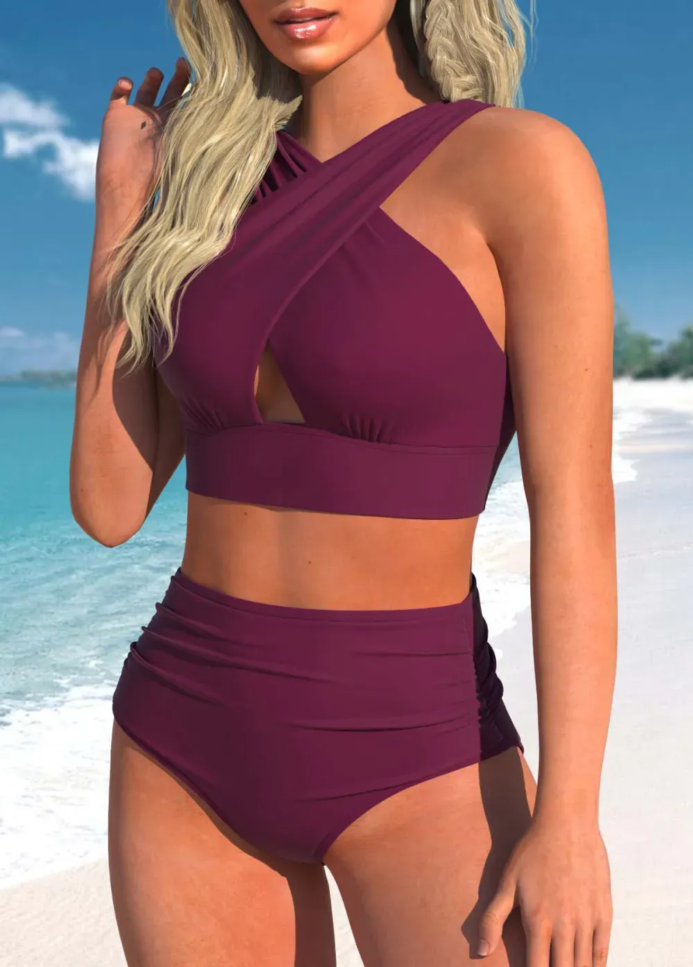 Stretch Criss Cross Dusty Blue Bikini Top