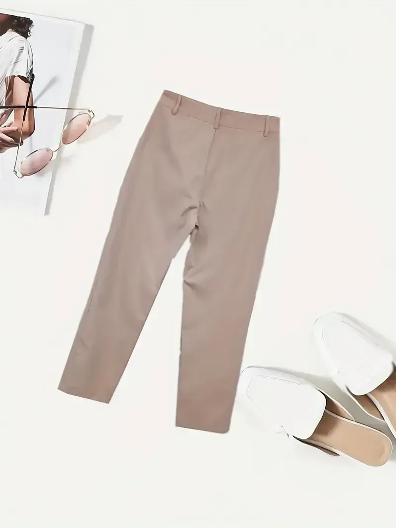 Skinny Leggings Pants - Solid Belted, Slant Pocket Button, Casual Every Day - Women's Clothing