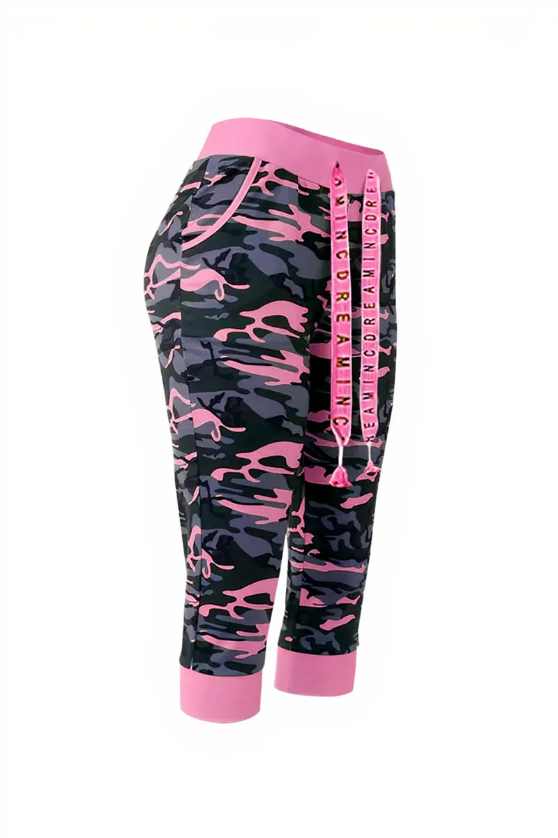 Camo Print Drawstring Capris Pants