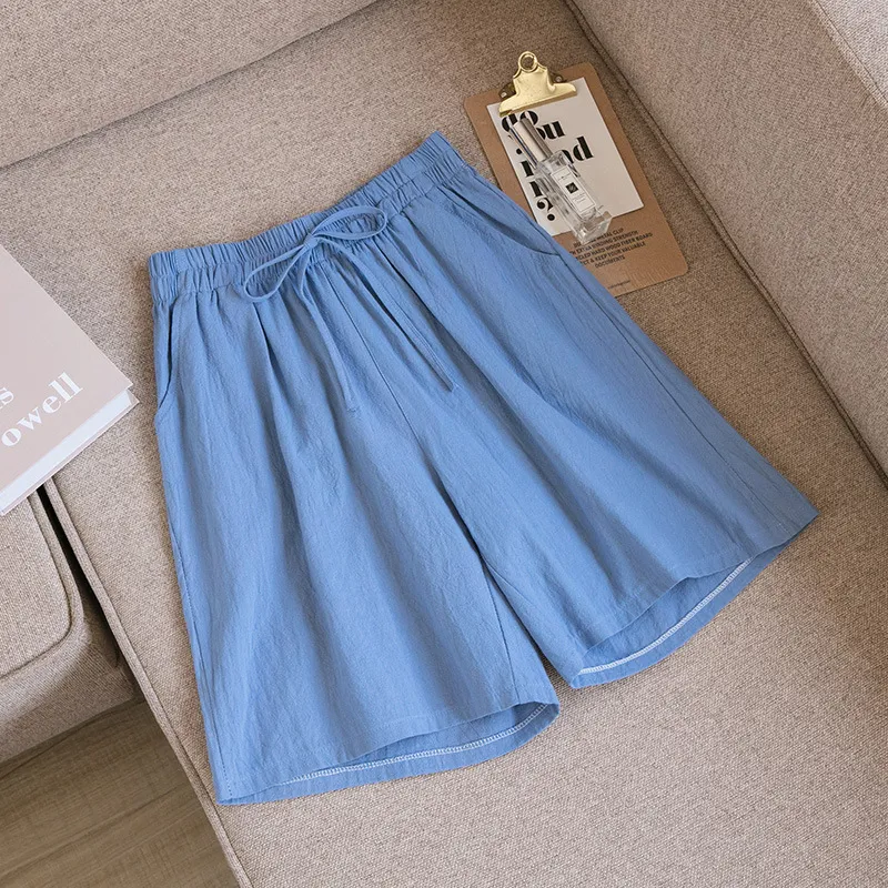 Women's high waist wide leg plus size five-point pants