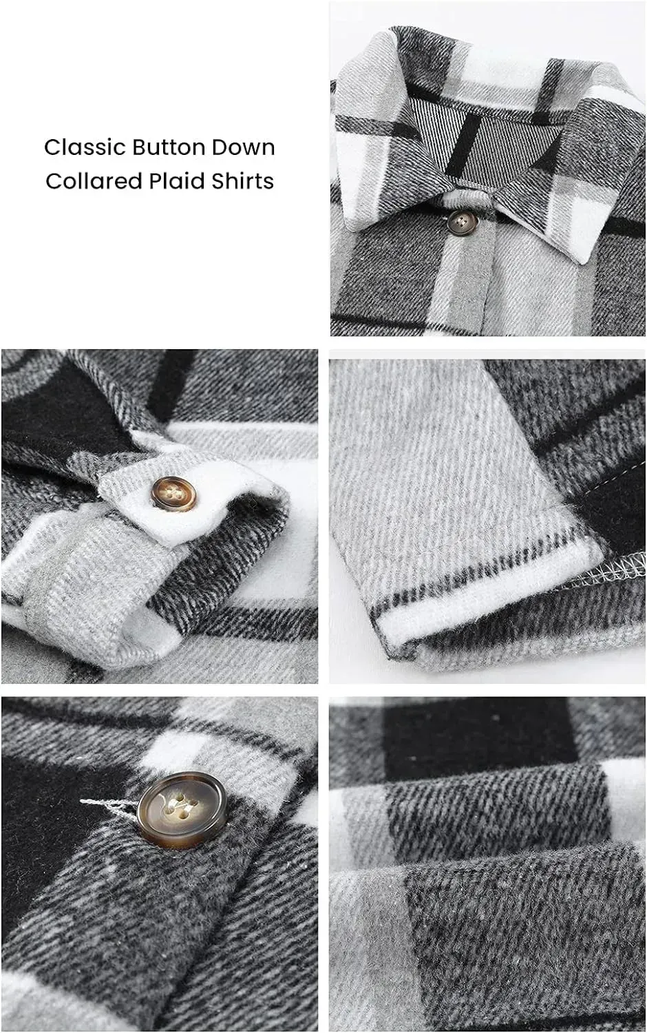 Women's 2023 Fall Clothes Plaid Shacket Jacket Long Sleeve Button Down Flannel Shirts Fashion Blouse