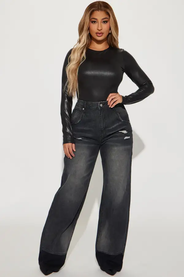 Midnight Moon Faux Leather Top - Black