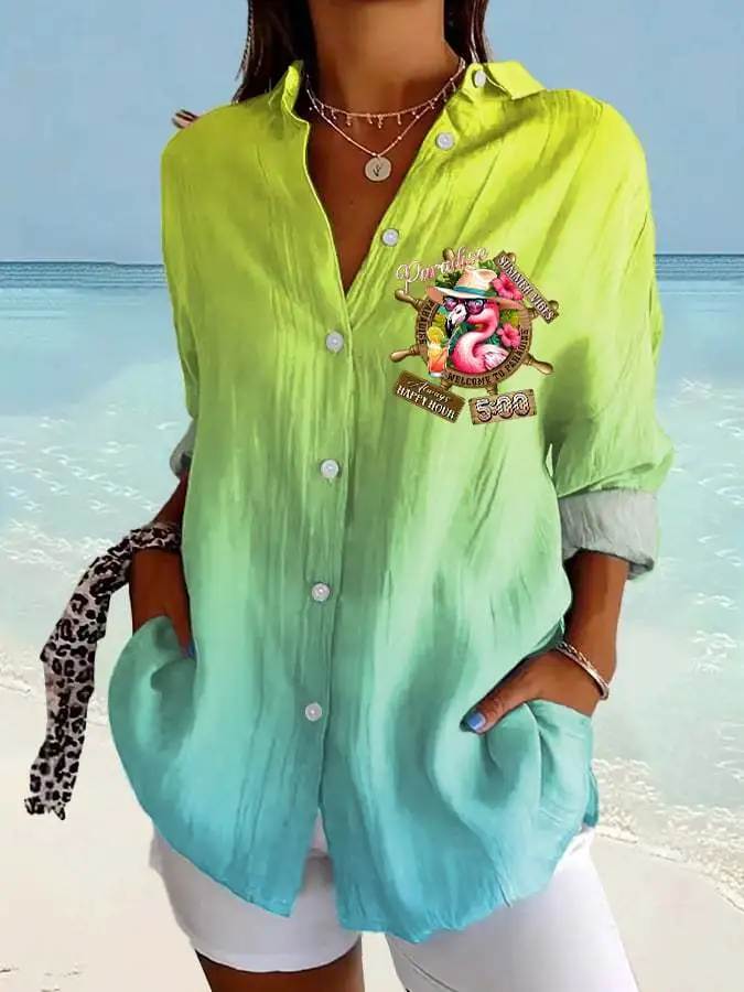 Women's Retro I‘m Retired Resort Hawaiian Print Casual Shirt